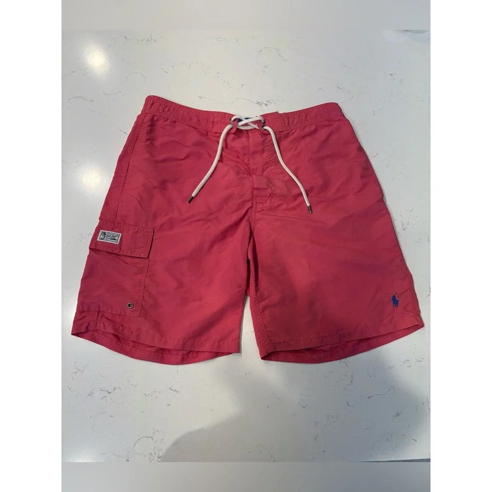 Polo by Ralph Lauren Muted Red Swim Shorts with Drawstring. Size Large